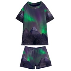 Fantasy Pyramid Mystic Space Aurora Kids  Swim T-shirt And Shorts Set by Grandong