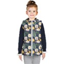 Flower Grey Pattern Floral Kids  Hooded Puffer Vest View1