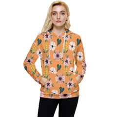 Flower Orange Pattern Floral Women s Lightweight Drawstring Hoodie