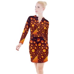 Bubbles Abstract Art Gold Golden Button Long Sleeve Dress by Dutashop