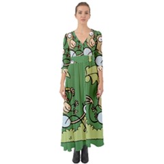 Ostrich Jungle Monkey Plants Button Up Boho Maxi Dress by Bajindul