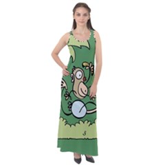 Ostrich Jungle Monkey Plants Sleeveless Velour Maxi Dress by Bajindul