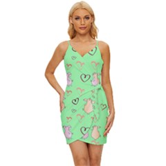 Pig Heart Digital Wrap Tie Front Dress