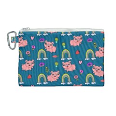 Flowers Pink Pig Piggy Seamless Canvas Cosmetic Bag (large)