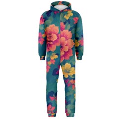 Floral Art Flowers Textile Hooded Jumpsuit (men)