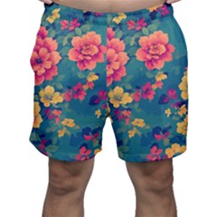 Floral Art Flowers Textile Men s Shorts by Ravend