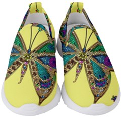 Butterfly Mosaic Yellow Colorful Kids  Slip On Sneakers by Amaryn4rt