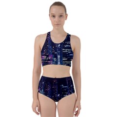 Black Building Lighted Under Clear Sky Racer Back Bikini Set by Modalart