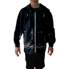 Skyline Photography Of Buildings Kids  Hooded Windbreaker by Modalart