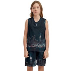 Skyline Photography Of Buildings Kids  Basketball Mesh Set by Modalart