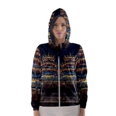 Blue Yellow And Green Lighted Pagoda Tower Women s Hooded Windbreaker