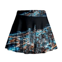 Aerial Photography Of Lighted High Rise Buildings Mini Flare Skirt by Modalart