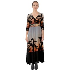 Bicycles Wheel Sunset Love Romance Button Up Boho Maxi Dress