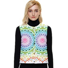 Mandala Pattern Rainbow Pride Women s Button Up Puffer Vest by Vaneshop