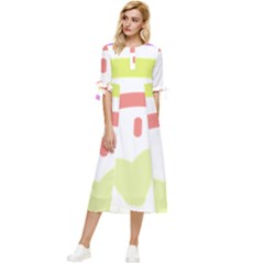 Rainbow Boho Colors Pastel Heart Bow Sleeve Chiffon Midi Dress