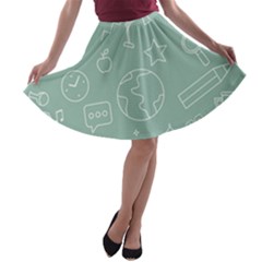 Board Chalk School Earth Book A-line Skater Skirt by Grandong