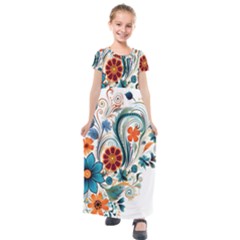 Flowers Scrapbook Decorate Kids  Short Sleeve Maxi Dress by Grandong