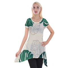 Leaves Monstera Background Short Sleeve Side Drop Tunic