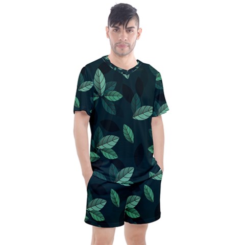 Leaves Foliage Plants Pattern Men s Mesh T-shirt And Shorts Set by Grandong