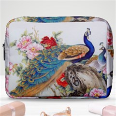 Birds Peacock Artistic Colorful Flower Painting Make Up Pouch (large) by Sarkoni