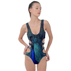 Blue And Green Peacock Side Cut Out Swimsuit by Sarkoni