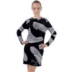 Pattern Shiny Shoes Long Sleeve Hoodie Dress