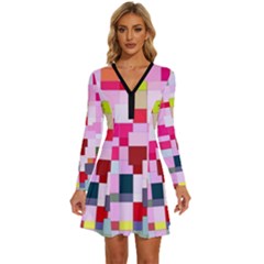 The Framework Paintings Square Long Sleeve Deep V Mini Dress  by Sarkoni