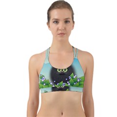 Kitten Black Furry Illustration Back Web Sports Bra by Sarkoni