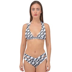 Diagonal Stripe Pattern Double Strap Halter Bikini Set by Apen