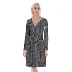 Coal Charred Tree Pore Black Long Sleeve Velvet Front Wrap Dress by Amaryn4rt