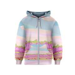 Pink And White Forest Illustration Adventure Time Cartoon Kids  Zipper Hoodie by Sarkoni