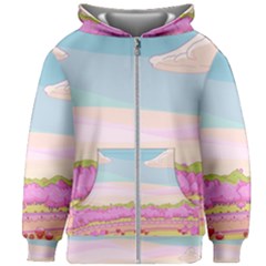 Pink And White Forest Illustration Adventure Time Cartoon Kids  Zipper Hoodie Without Drawstring by Sarkoni