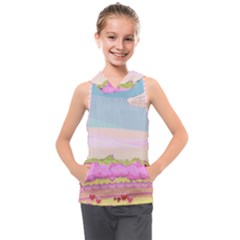 Pink And White Forest Illustration Adventure Time Cartoon Kids  Sleeveless Hoodie by Sarkoni