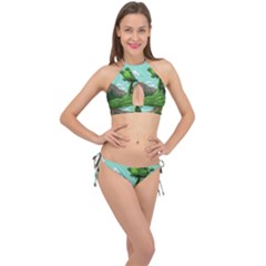 Adventure Time Cartoon Green Color Nature  Sky Cross Front Halter Bikini Set by Sarkoni