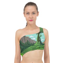 Adventure Time Cartoon Green Color Nature  Sky Spliced Up Bikini Top  by Sarkoni