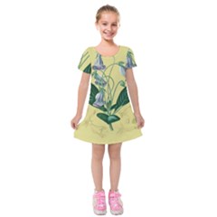 Botanical Plants Green Kids  Short Sleeve Velvet Dress