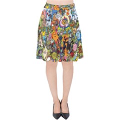 Cartoon Characters Tv Show  Adventure Time Multi Colored Velvet High Waist Skirt by Sarkoni