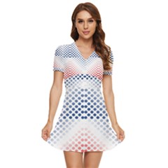 Dots Pointillism Abstract Chevron V-neck High Waist Chiffon Mini Dress by Pakjumat