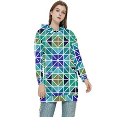 Mosaic Triangle Symmetry Women s Long Oversized Pullover Hoodie by Apen