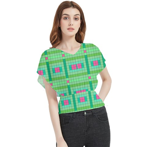 Checkerboard Squares Abstract Butterfly Chiffon Blouse by Apen