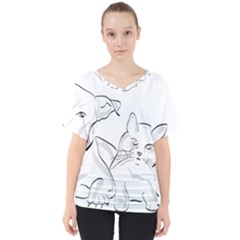 Dog Cat Domestic Animal Silhouette V-neck Dolman Drape Top by Modalart