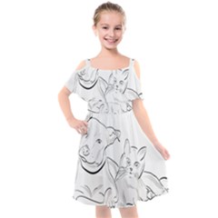 Dog Cat Domestic Animal Silhouette Kids  Cut Out Shoulders Chiffon Dress by Modalart