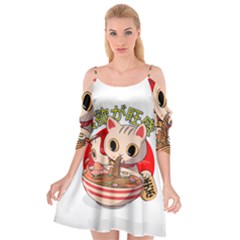 Ramen Cat Noodles Cute Japanes Cutout Spaghetti Strap Chiffon Dress by Modalart