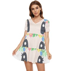 Unicorn Rabbit Hare Wreath Cute Tiered Short Sleeve Babydoll Dress by Modalart