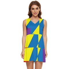 Colorful Red Yellow Blue Purple Tiered Sleeveless Mini Dress by Grandong