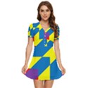 Colorful Red Yellow Blue Purple V-Neck High Waist Chiffon Mini Dress View1