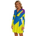 Colorful Red Yellow Blue Purple Long Sleeve Deep V Mini Dress  View2