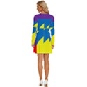 Colorful Red Yellow Blue Purple Long Sleeve Deep V Mini Dress  View4