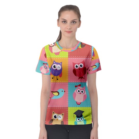 Owls Pattern Abstract Art Desenho Vector Cartoon Women s Sport Mesh T-shirt by Bedest
