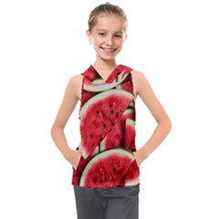 Watermelon Fruit Green Red Kids  Sleeveless Hoodie by Bedest